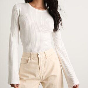 Lulus Nydia White Ribbed Long Sleeve Sweater Top - Size S